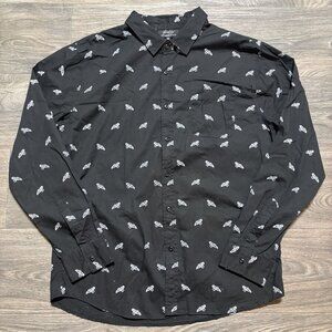 Firefly Serenity Button Down Shirt XL Space Ship Print Cotton Long Sleeve Black